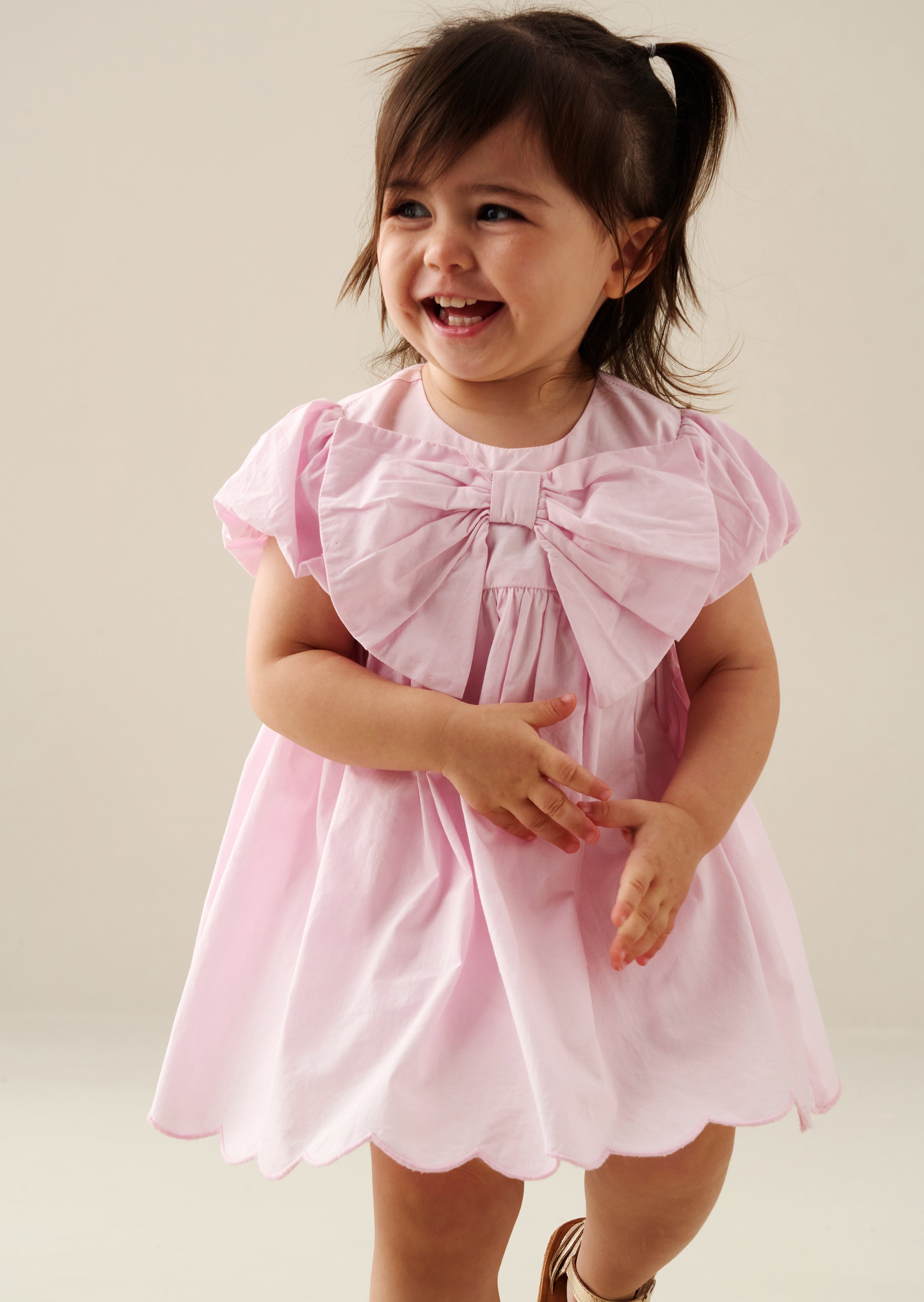 Rosie Bow Puff Sleeve Scalloped Dress And Bloomer