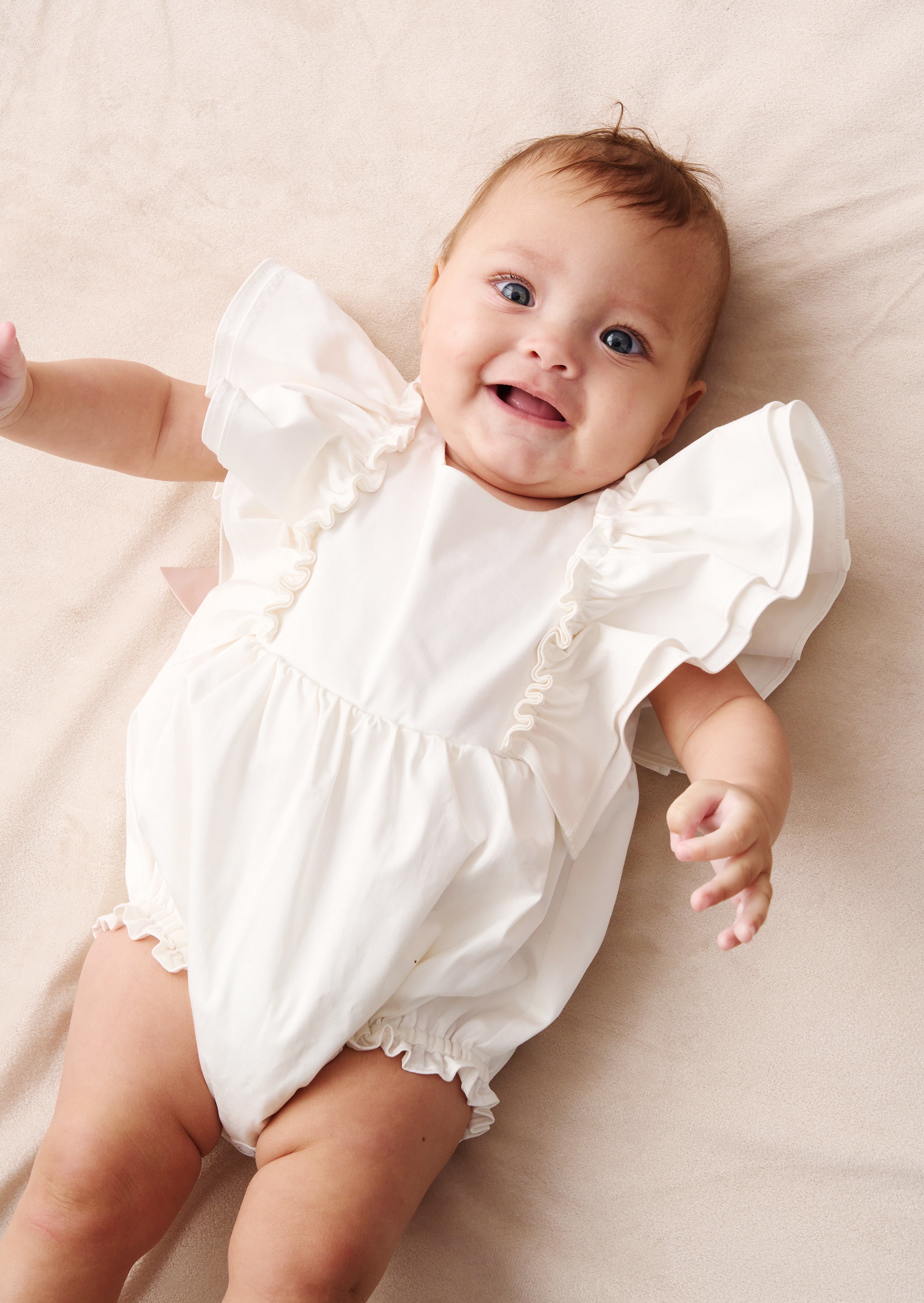 Baby Girls Ivory Flower Girl Romper | Angel & Rocket