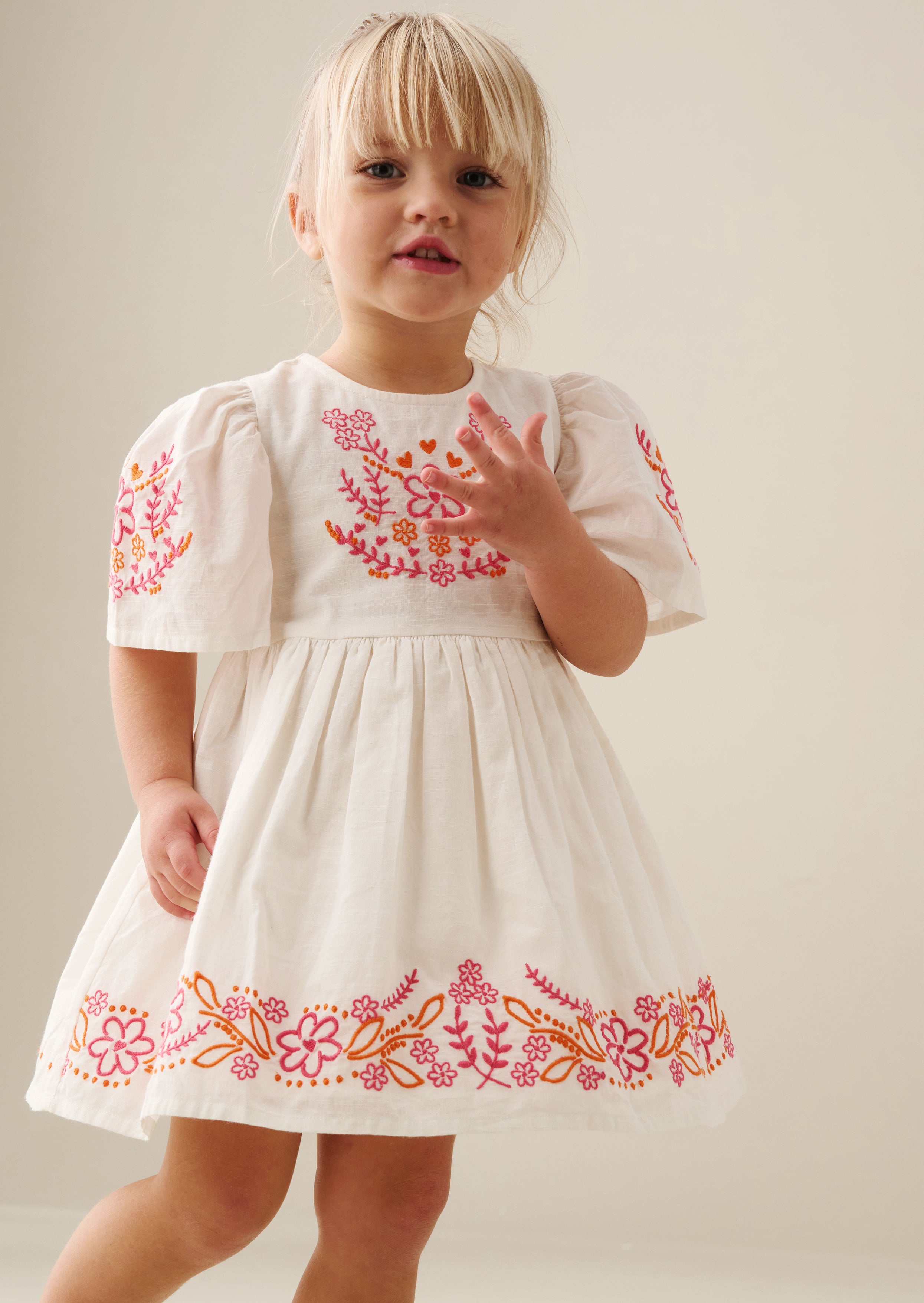 Reyna Natural Embroidered Swing Dress