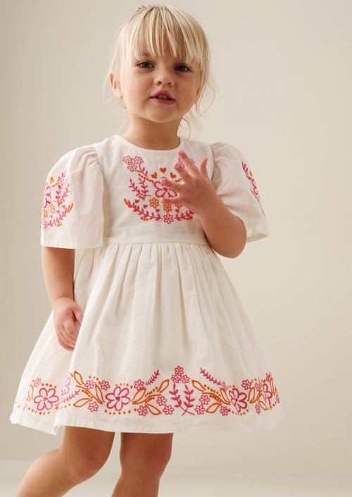 Robe évasée brodée naturelle Reyna