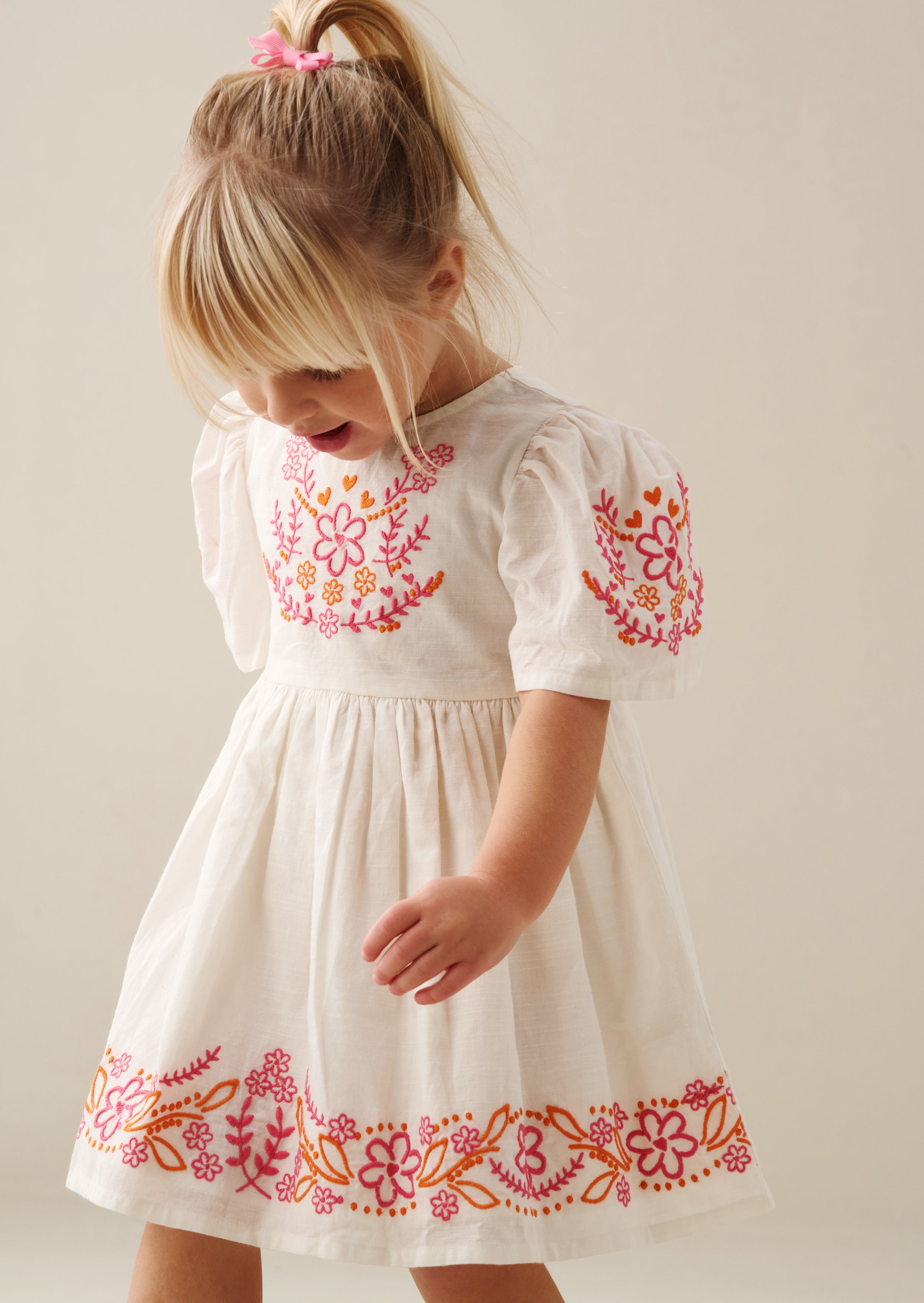 Reyna Natural Embroidered Swing Dress