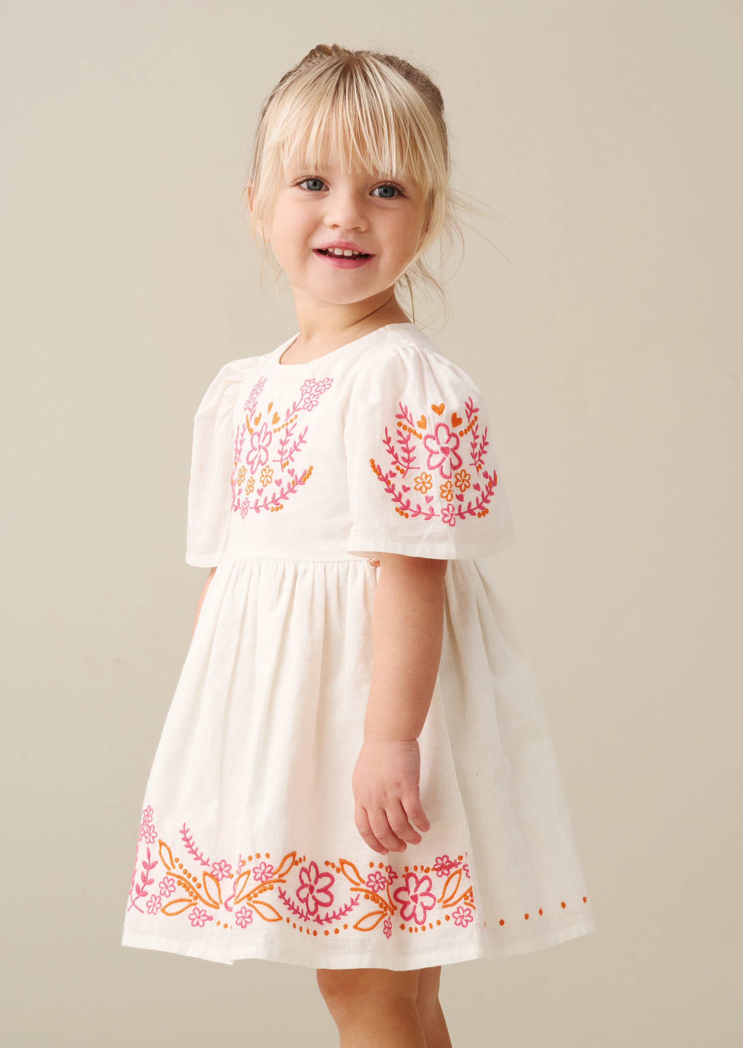 Reyna Natural Embroidered Swing Dress