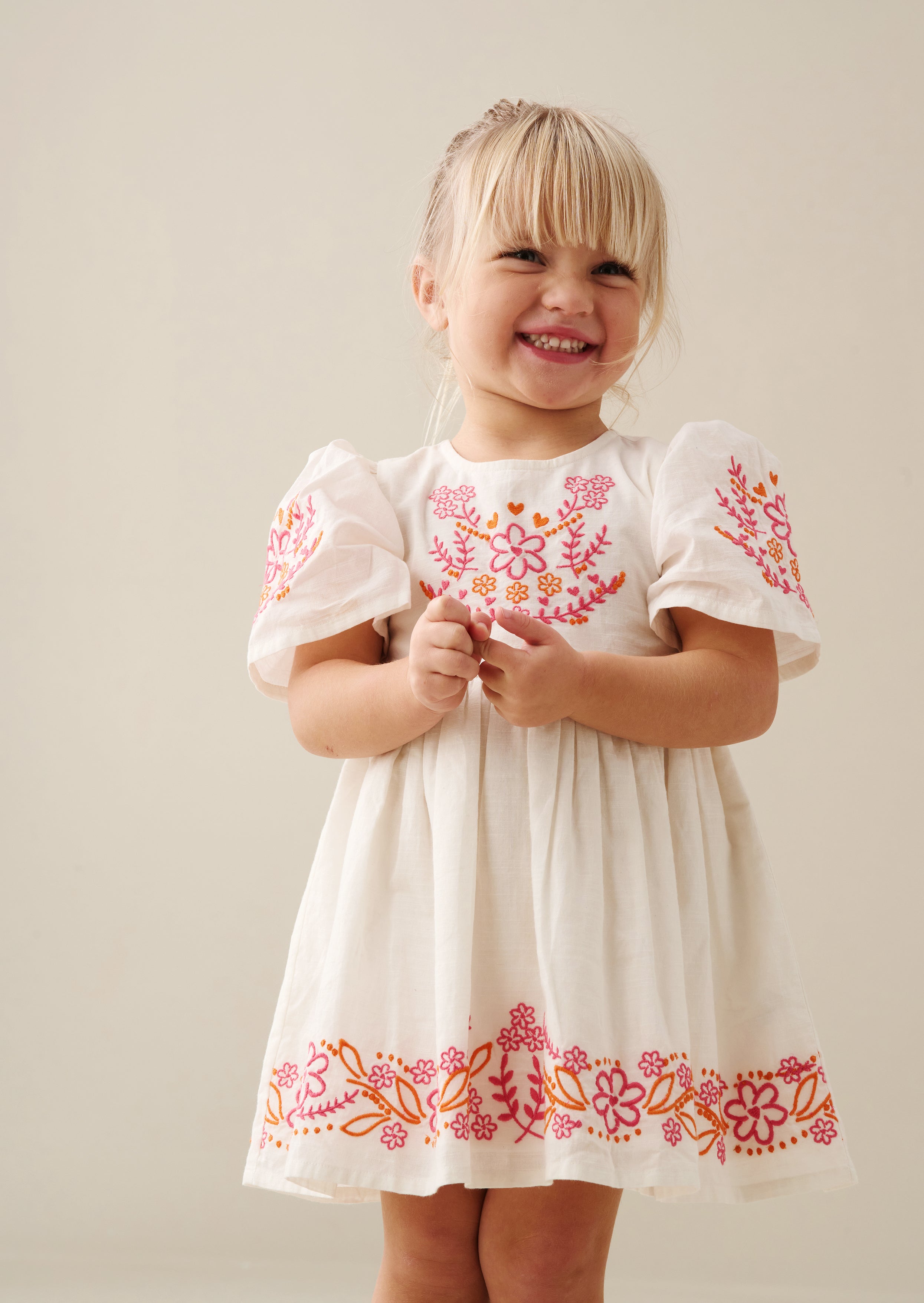 Reyna Natural Embroidered Swing Dress
