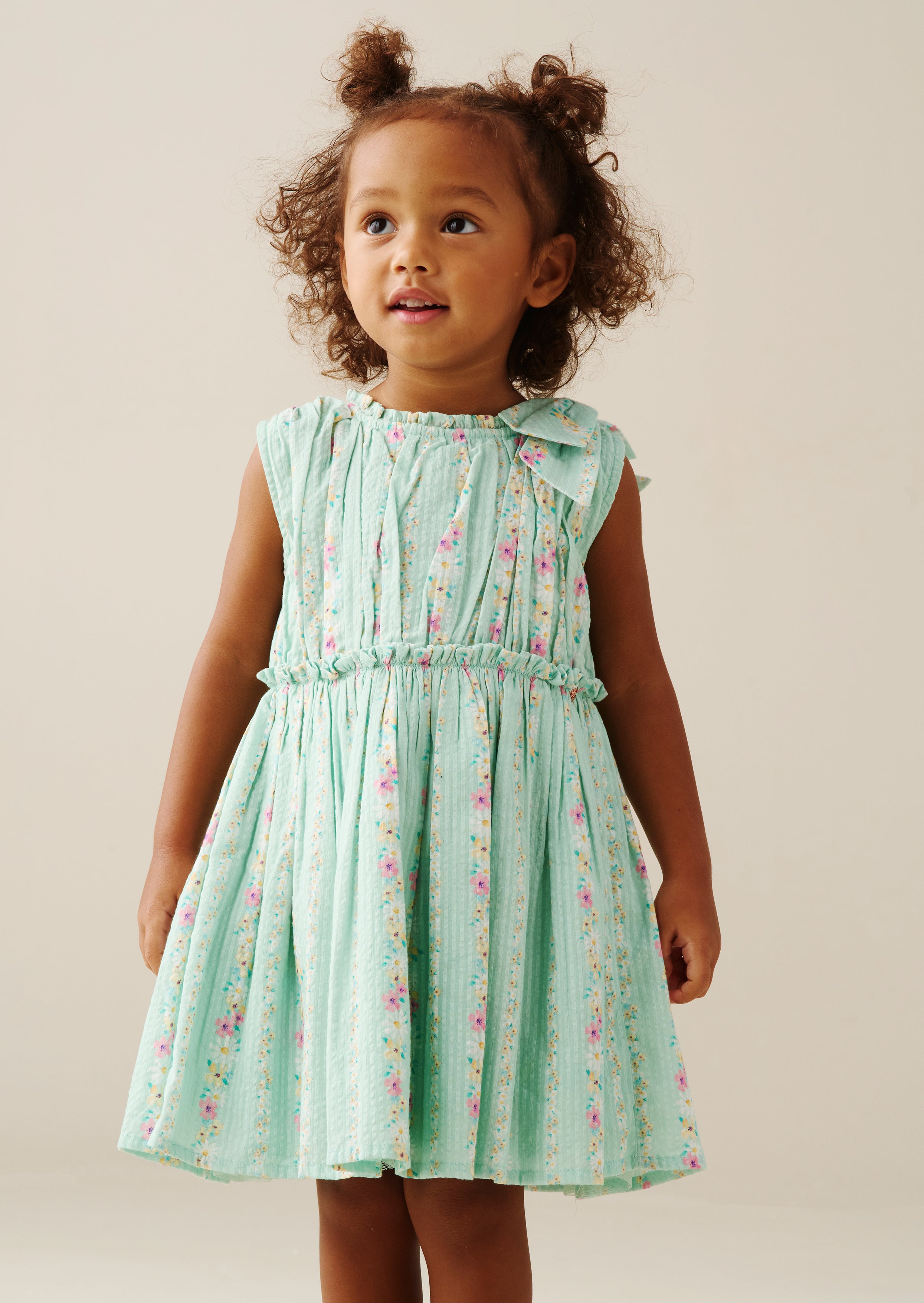 Gianna Floral Stripe Bow Shoulder Dress