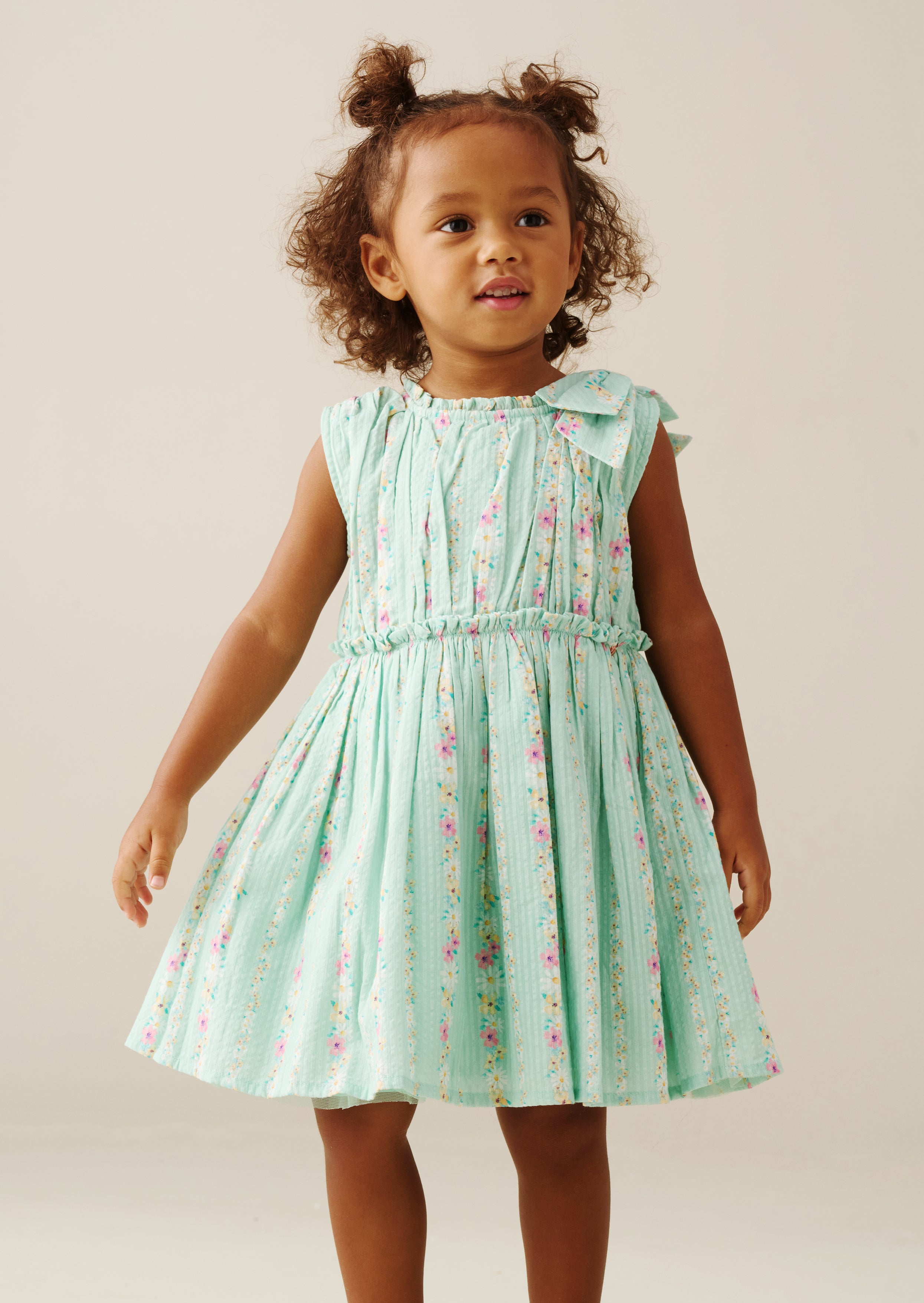 Gianna Floral Stripe Bow Shoulder Dress