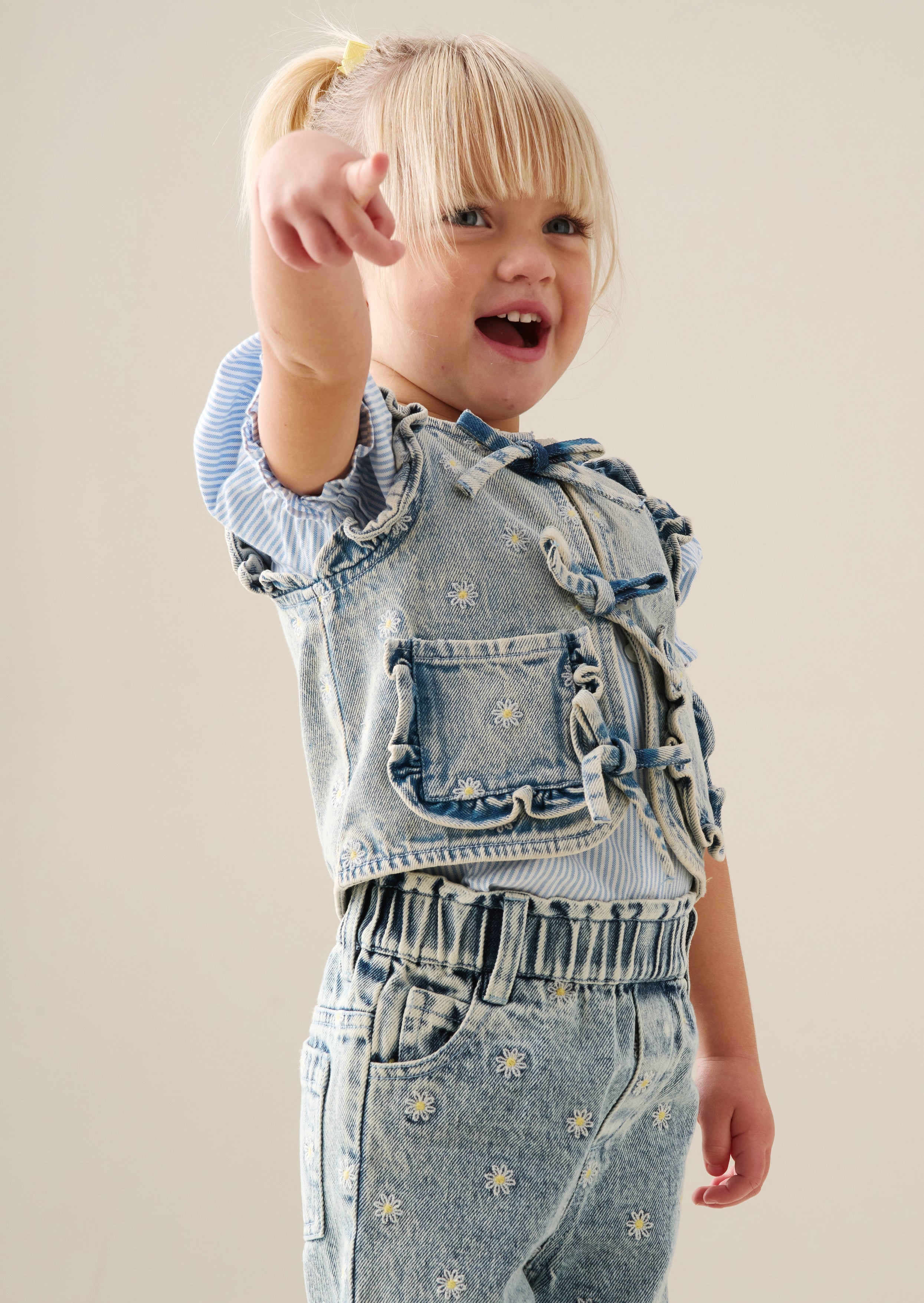 Kiki Embroidered Daisy Denim Gilet