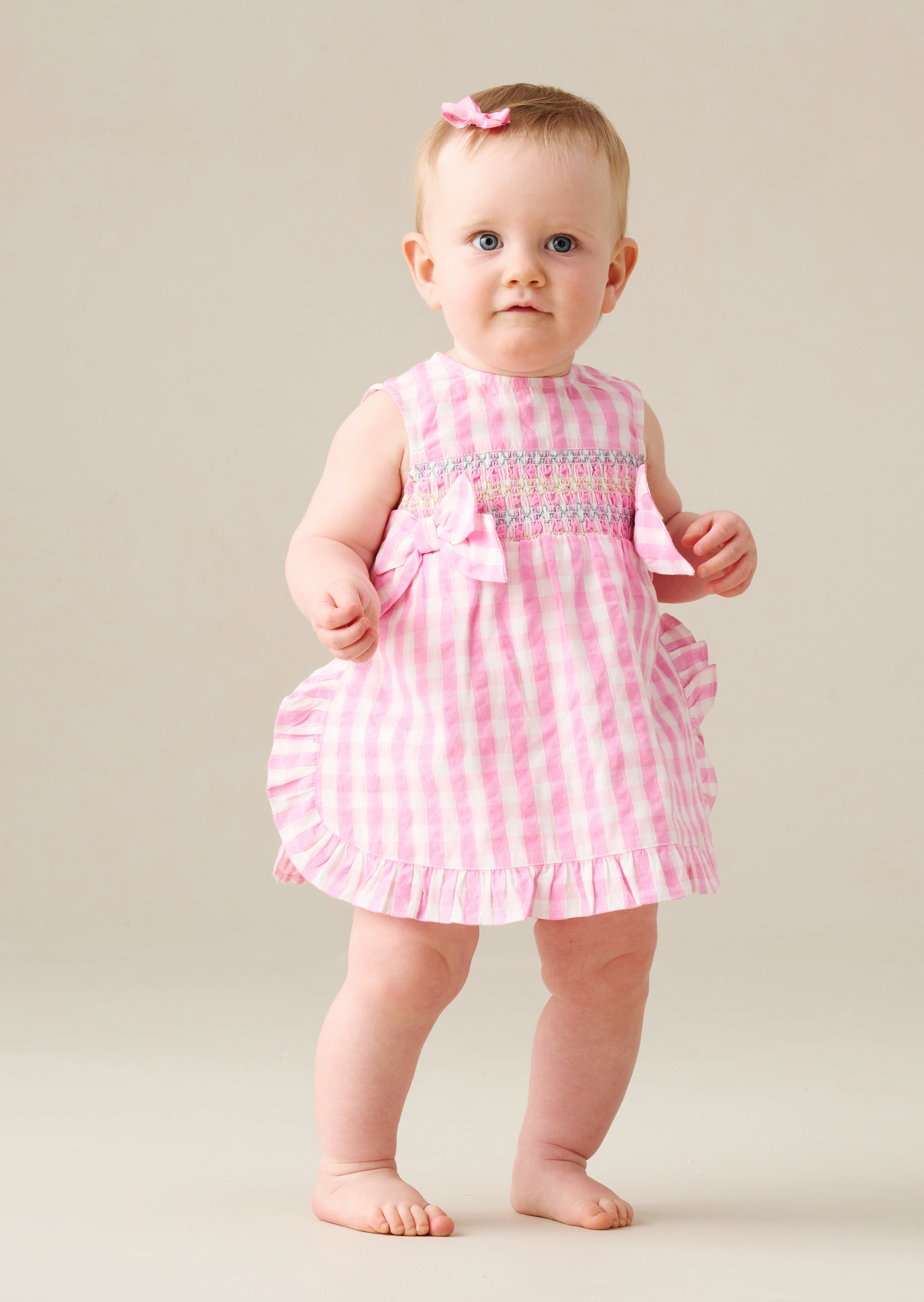 فستان بيرسي جينغهام بكشكشة وبلوومر