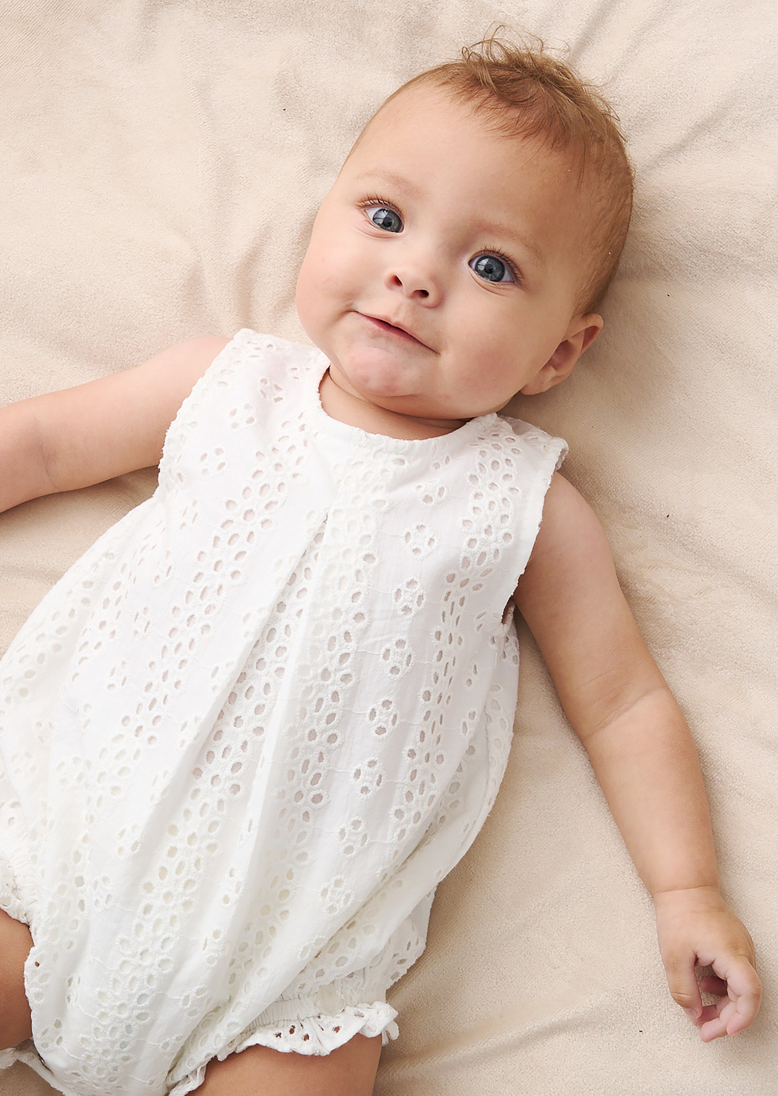 Baby Girls White Broderie Frill Romper | Angel & Rocket