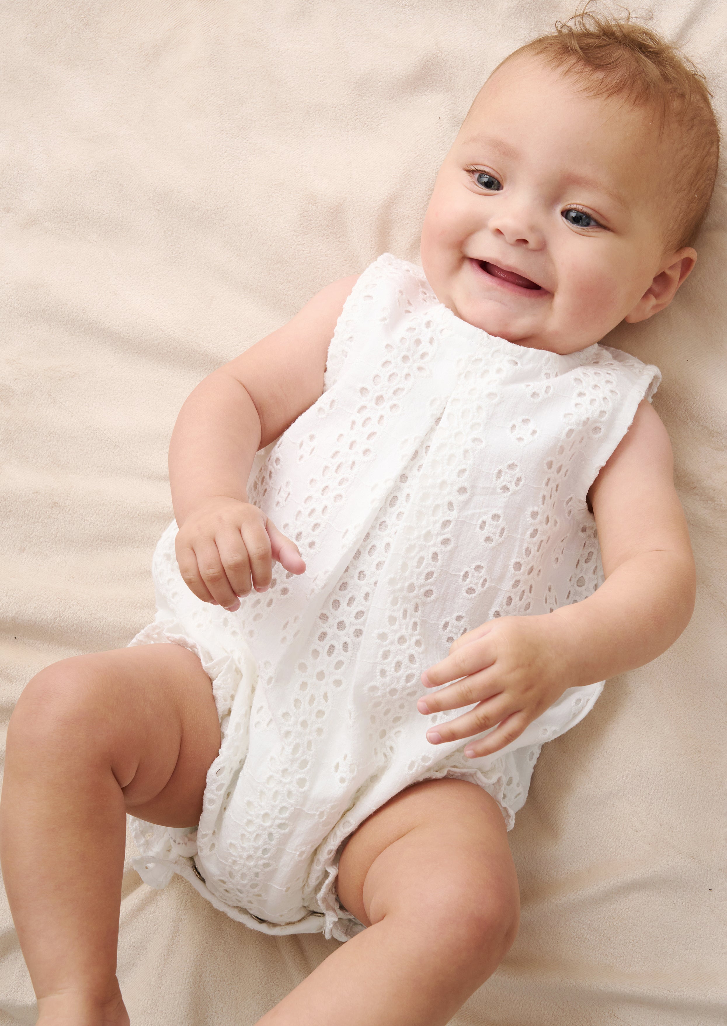 Baby Girls White Broderie Frill Romper | Angel & Rocket