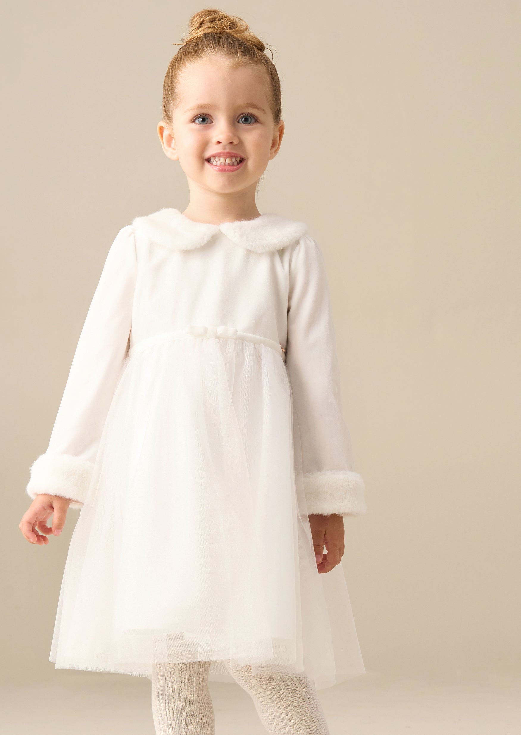 Gabrielle Fur Collar Mesh Dress