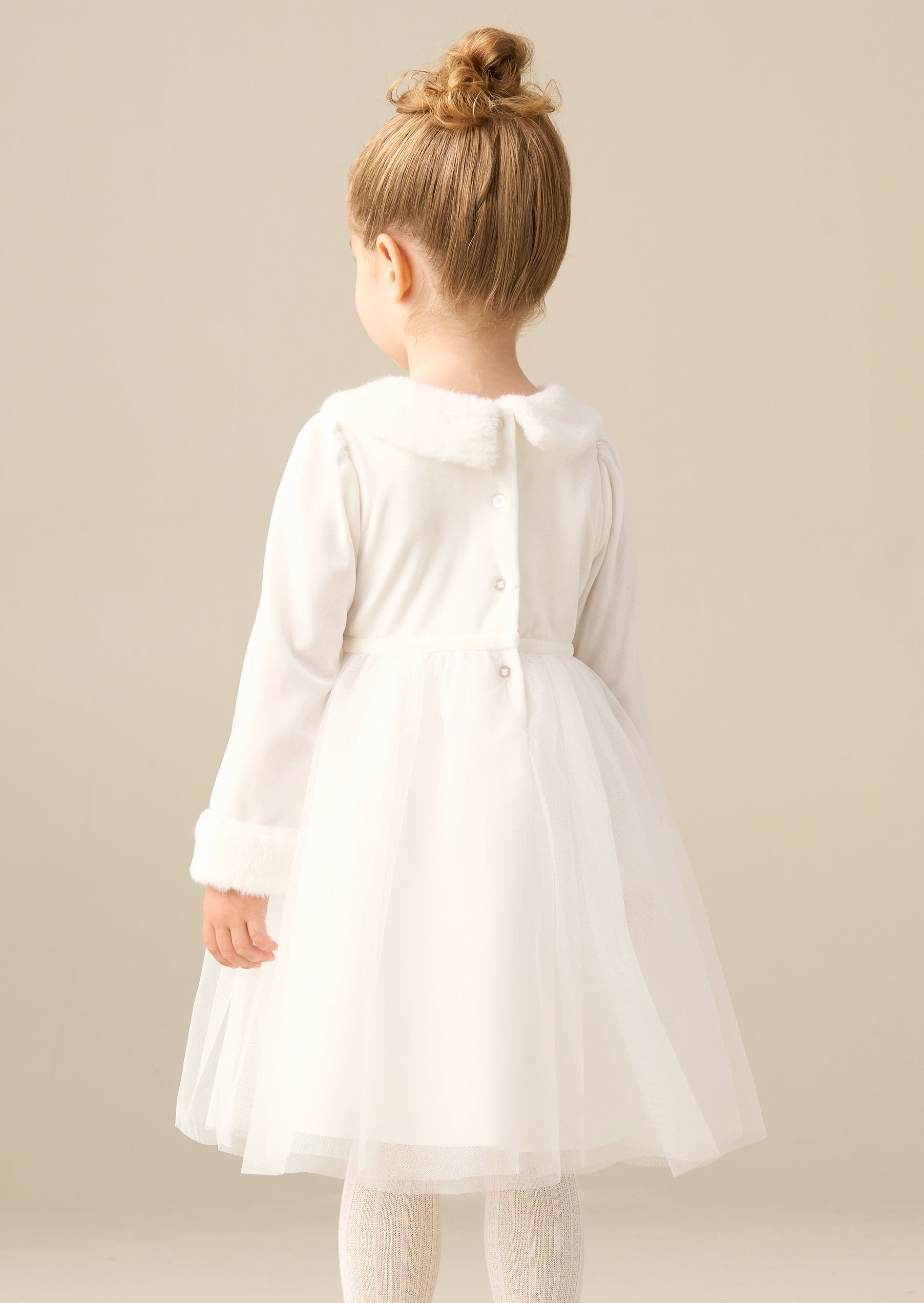 Vestido de malla Gabrielle con cuello de piel