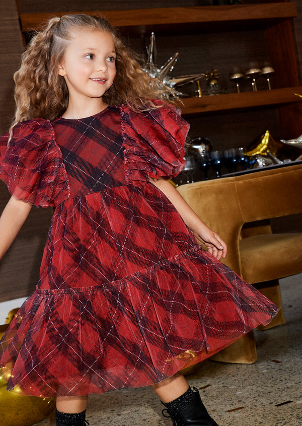 Juliana Printed Tartan Mesh Dress