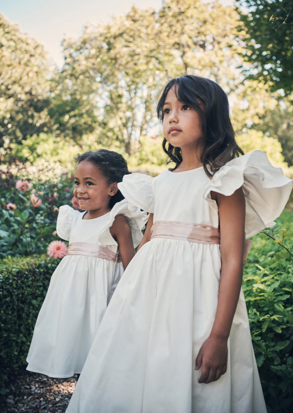 Sylvie Ruffle Dress with Soft Pink Sash