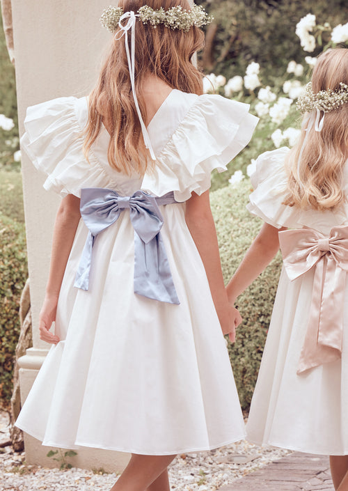 Sylvie Ruffle Dress with Blue Sash