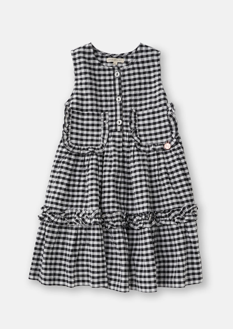 Payton Gingham Tiered Black/White Dress