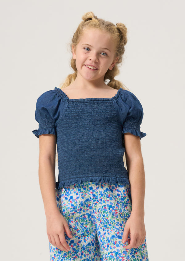 Charlie Denim Shirred Top