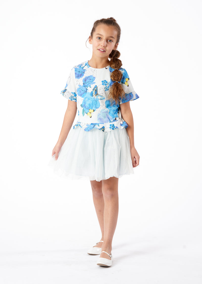 Bloom Print Bubble Crepe Tutu Dress