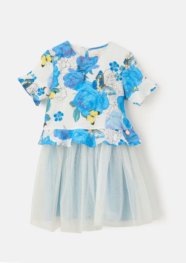 Bloom Print Bubble Crepe Tutu Dress