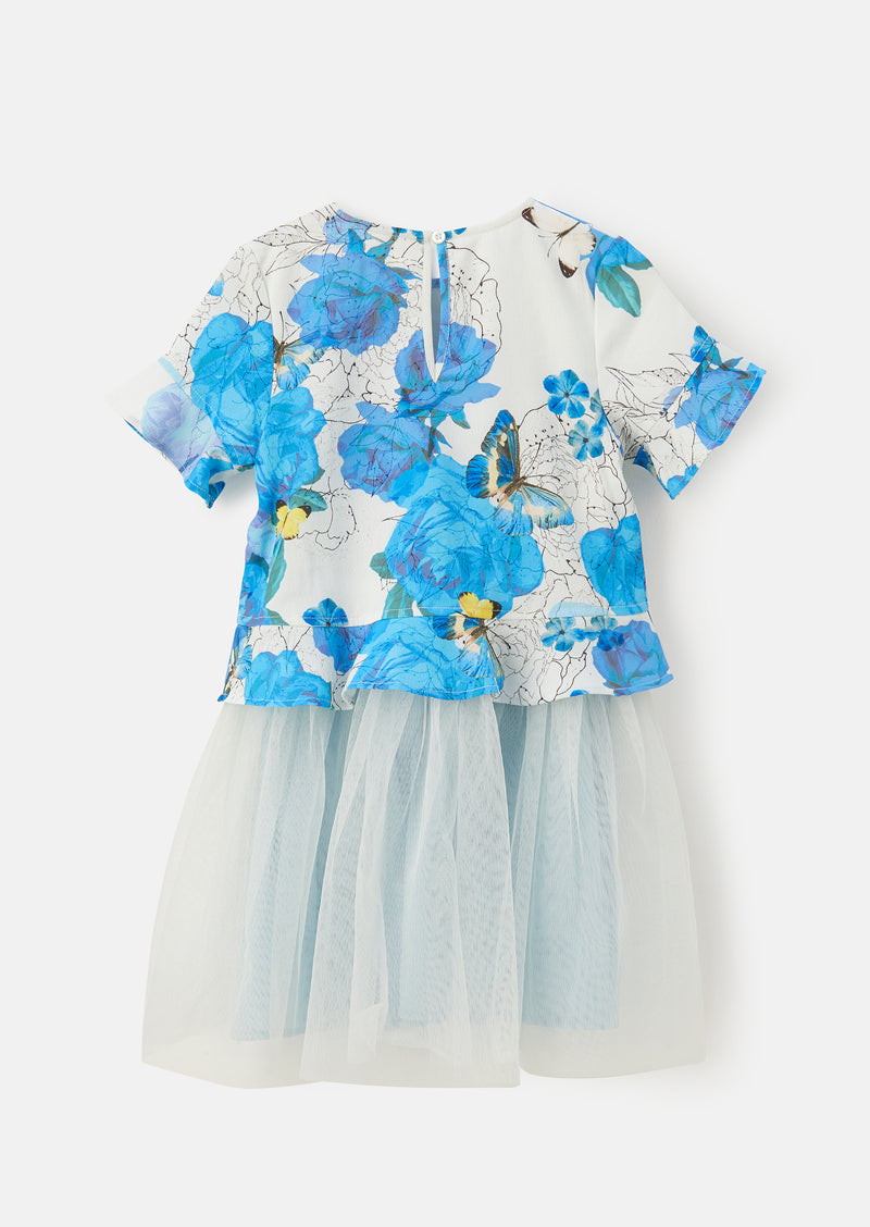 Bloom Print Bubble Crepe Tutu Dress