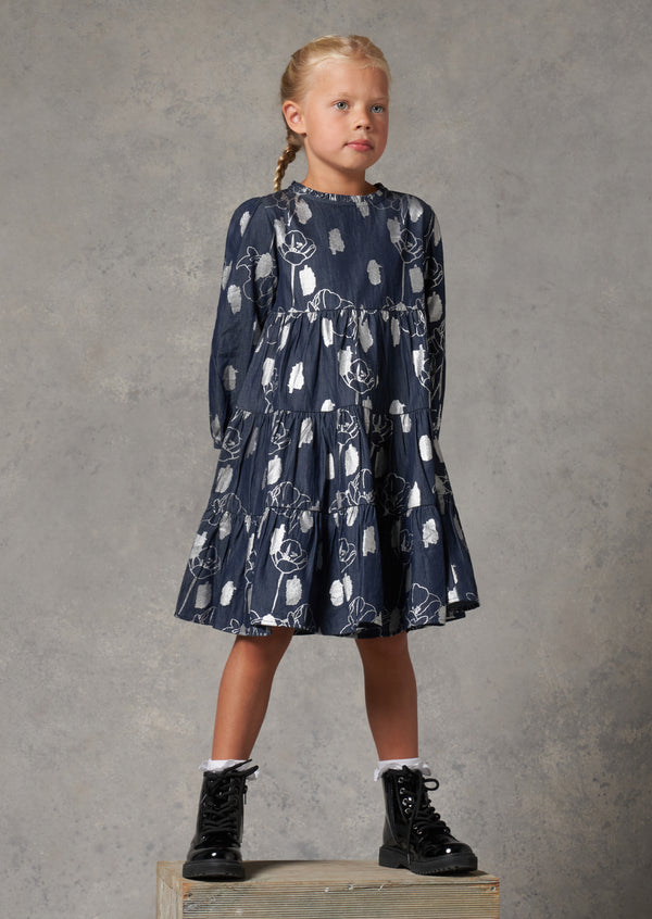 Adalyn Tiered Foil  Dress