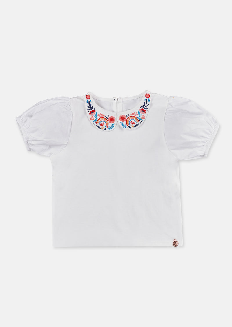 Heidi Embroidered Colllar Woven Sleeve Top