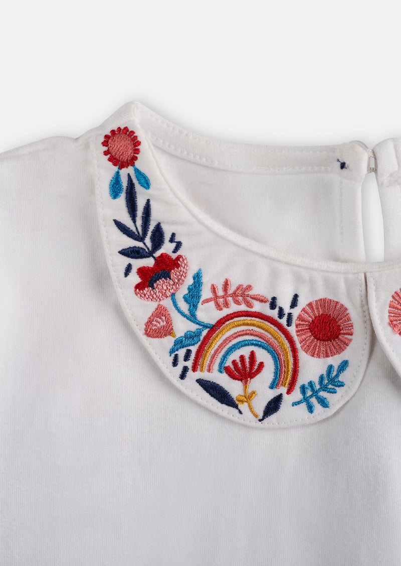 Heidi Embroidered Colllar Woven Sleeve Top