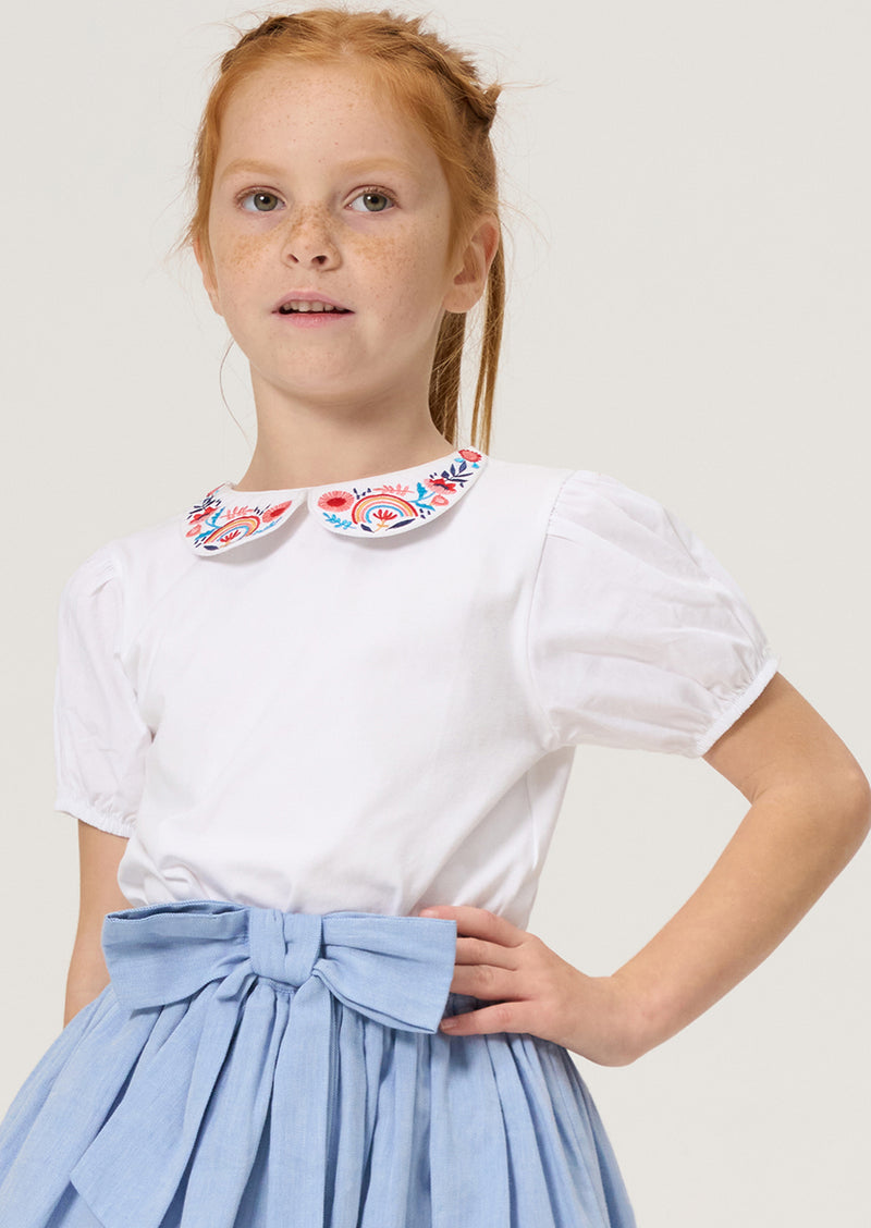 Heidi Embroidered Colllar Woven Sleeve Top