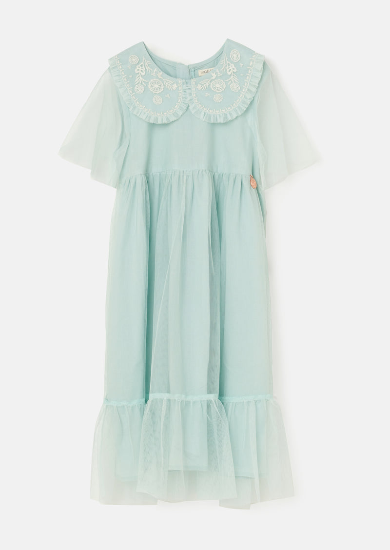 Daisy Embroidered Collar Mesh Dress