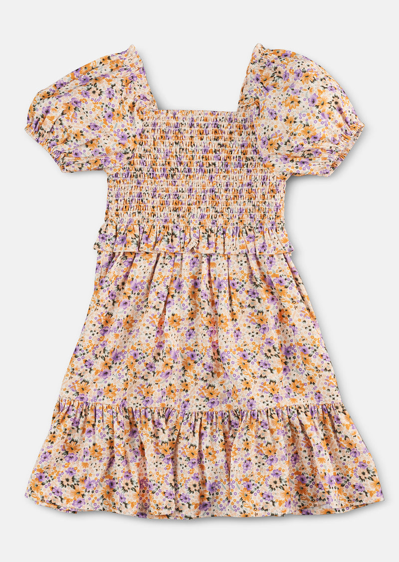 فستان بيبي مكشكشة  ذو صدرية زهرية شعبية