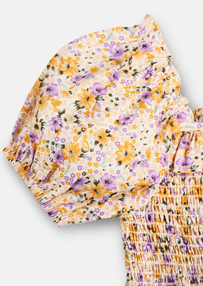 فستان بيبي مكشكشة  ذو صدرية زهرية شعبية