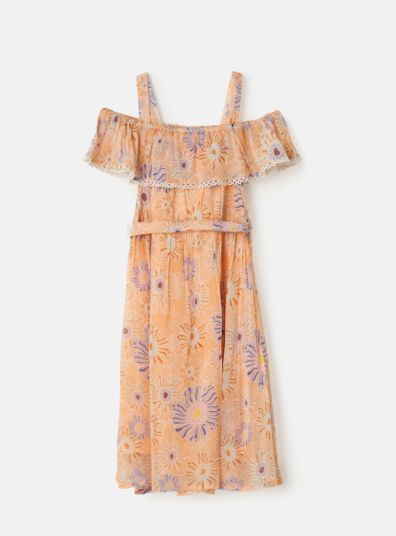 Emmie Coral Bardot Print Dress