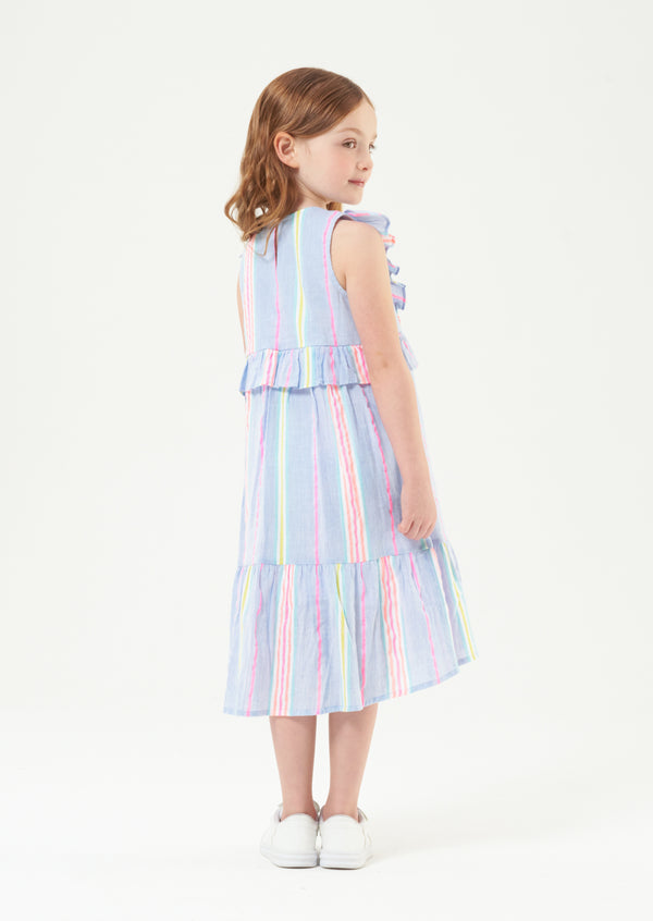 Elsie Blue Rainbow Stripe Sundress