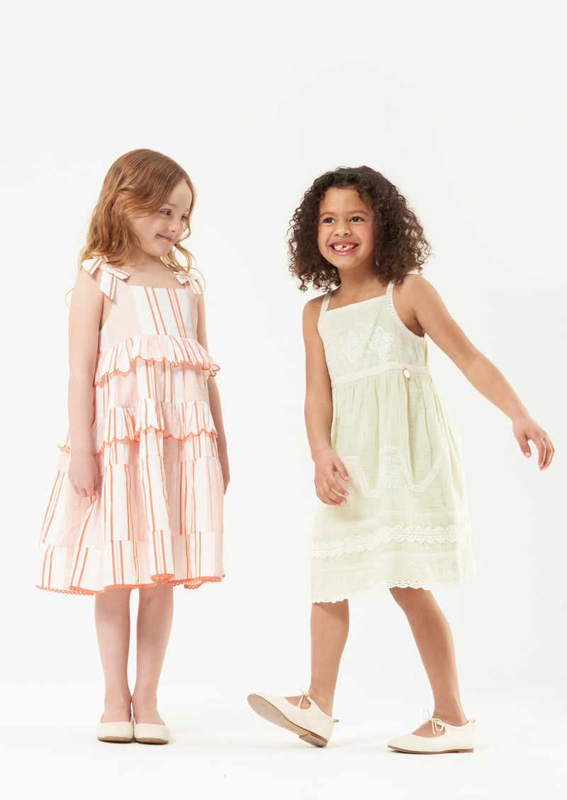 Nala Orange Scallop Frill Tiered Dress