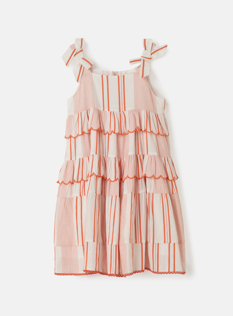 Nala Orange Scallop Frill Tiered Dress
