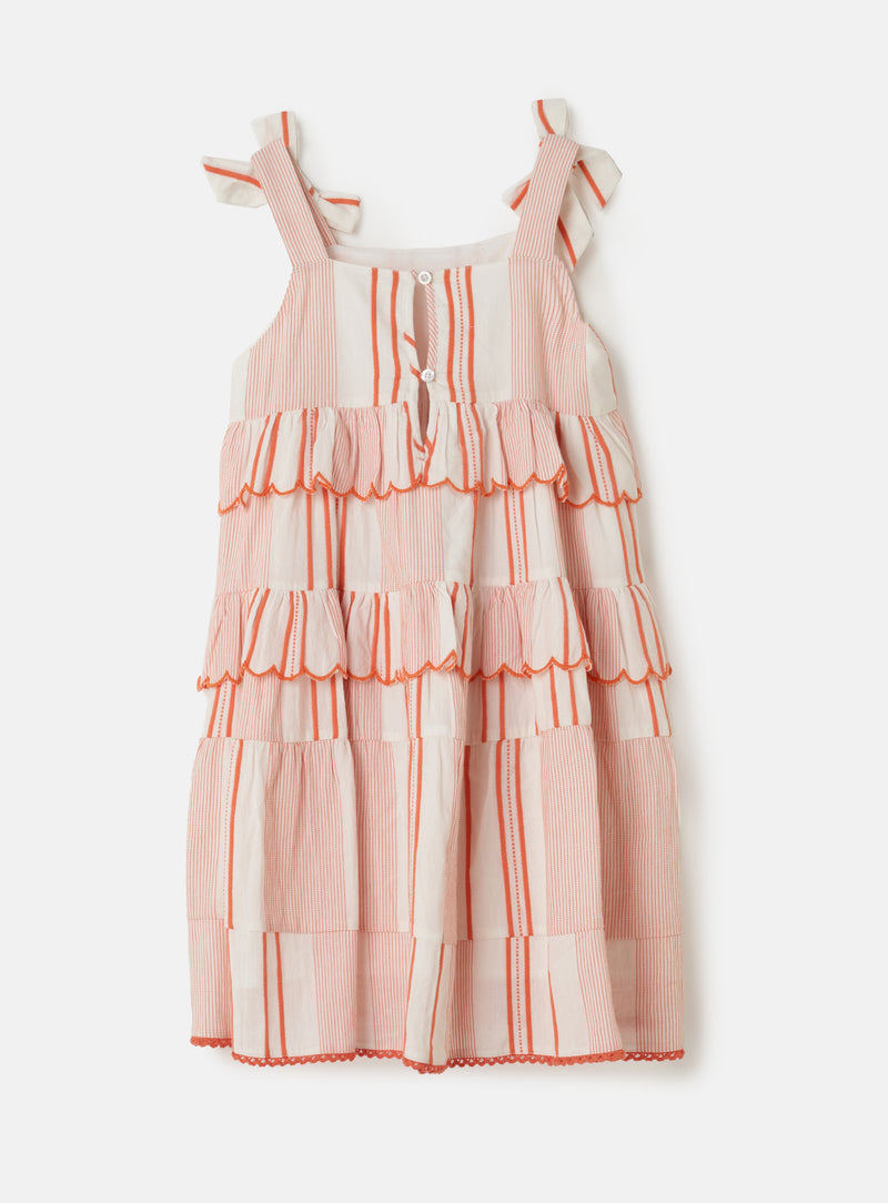 Nala Orange Scallop Frill Tiered Dress
