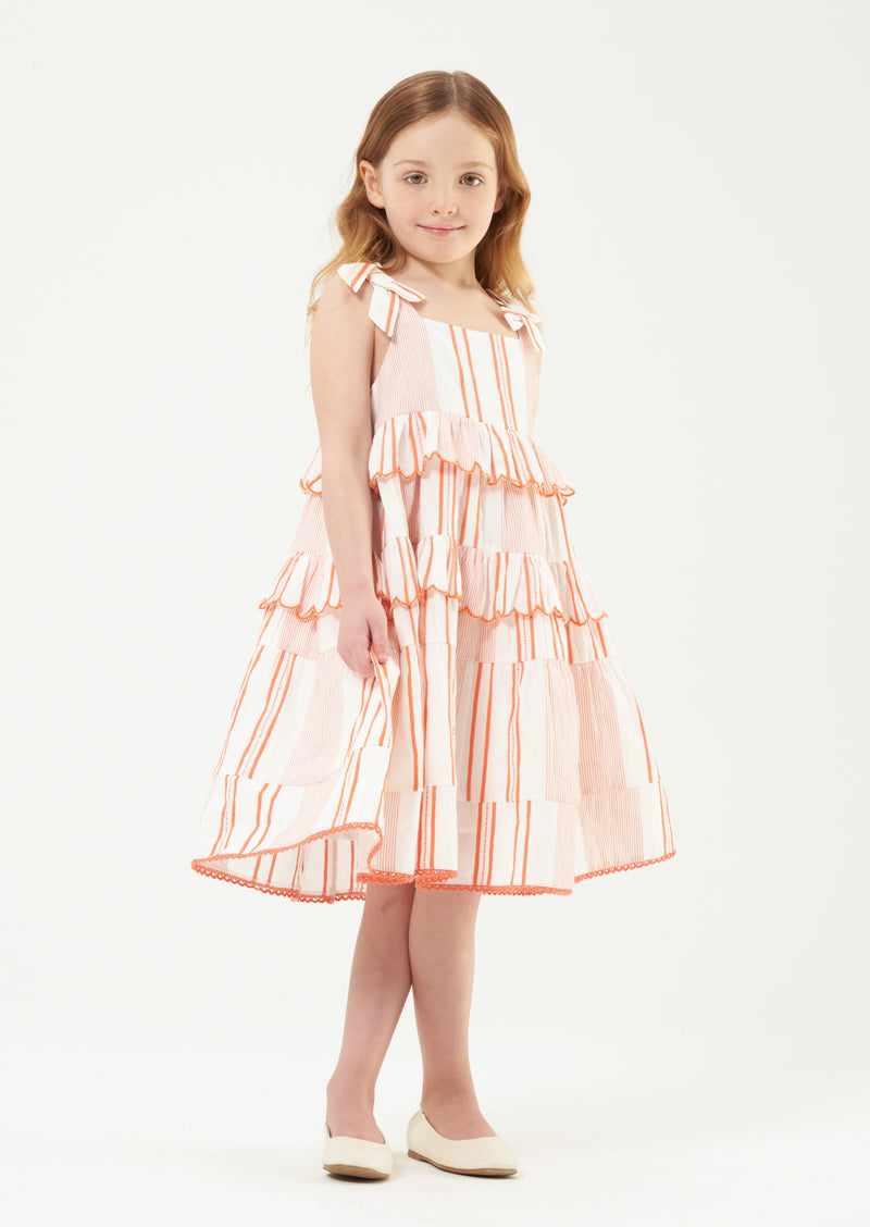 Nala Orange Scallop Frill Tiered Dress