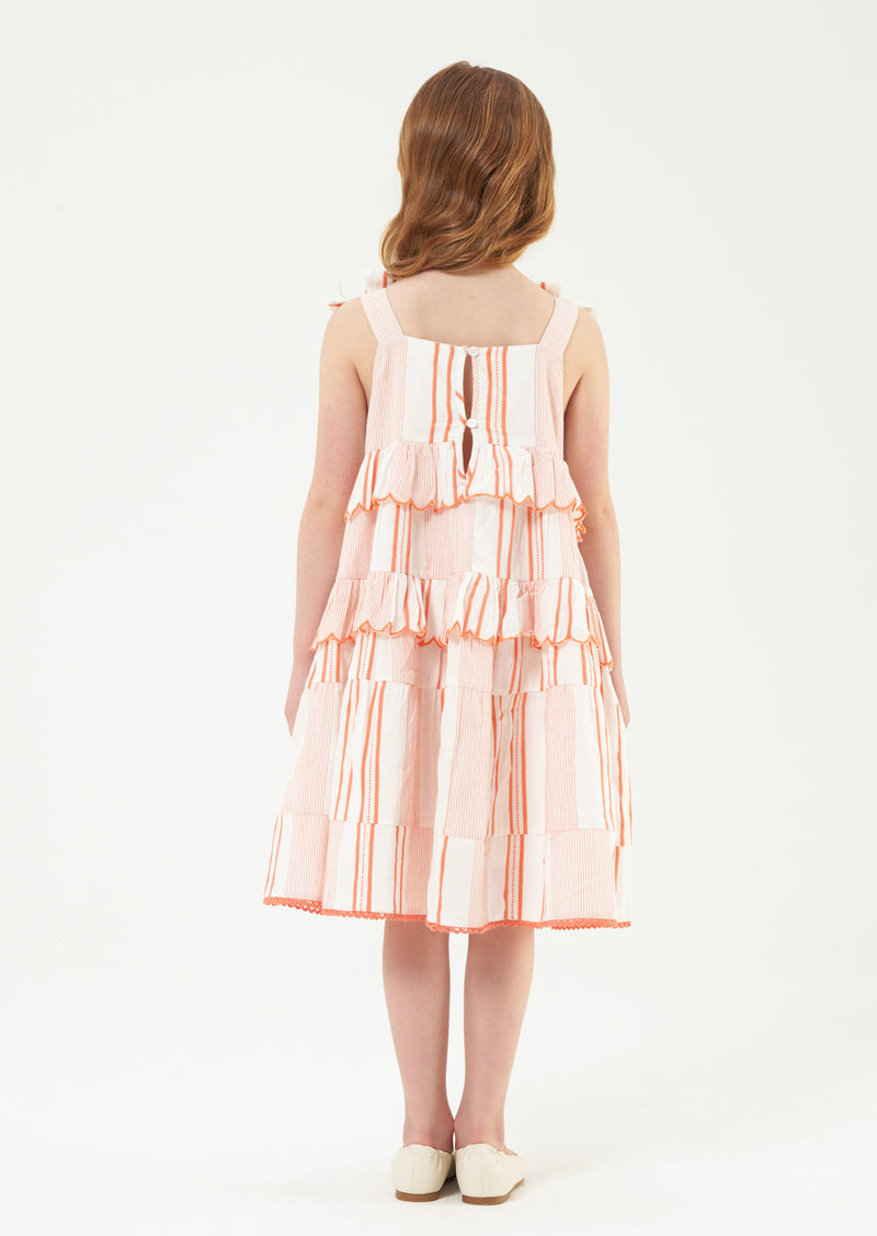 Nala Orange Scallop Frill Tiered Dress