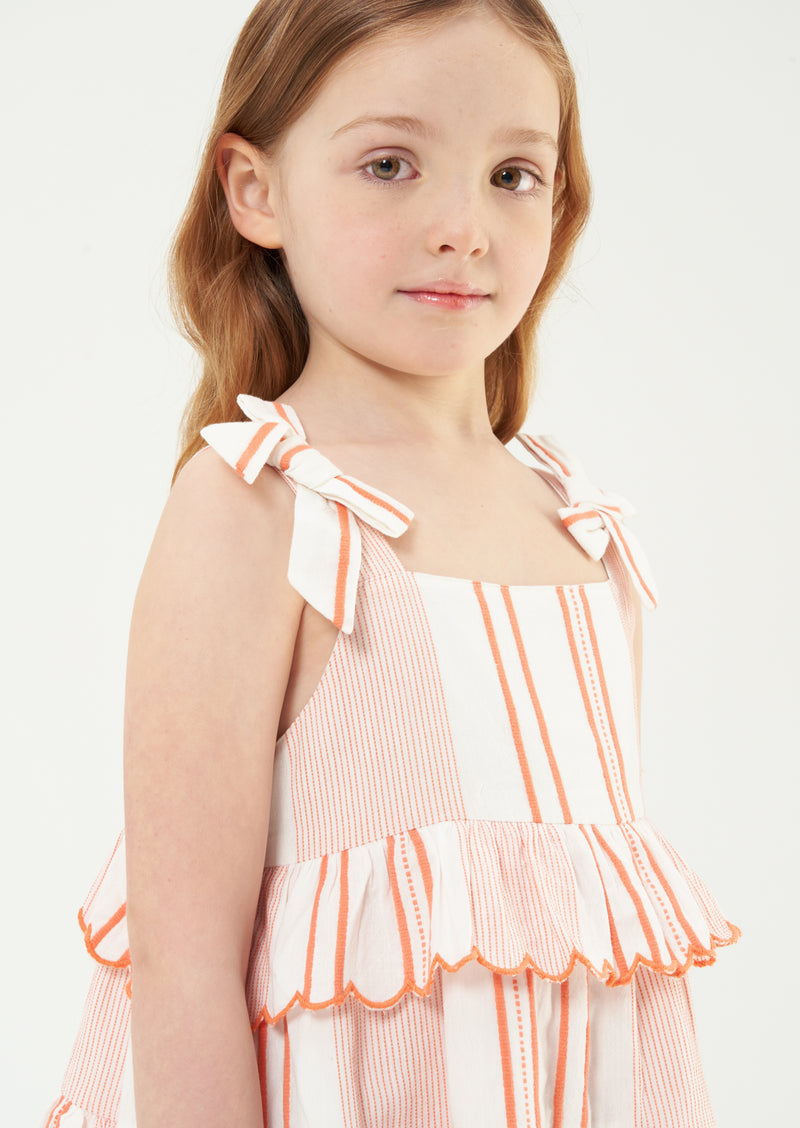Nala Orange Scallop Frill Tiered Dress