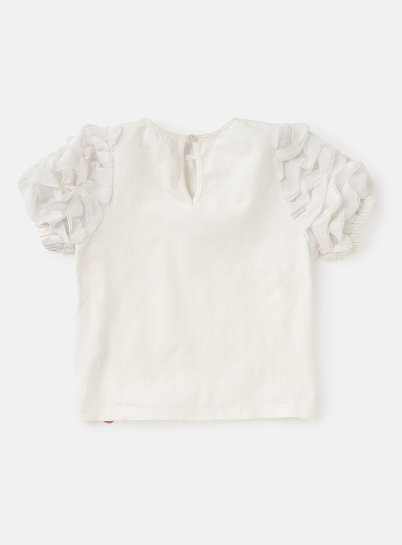 Jaida White Ruffle Sleeve T-Shirt