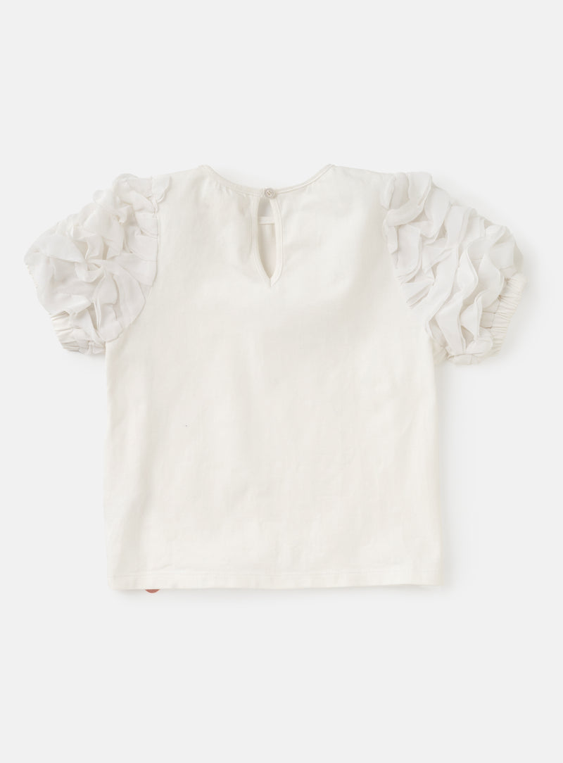 Jaida White Ruffle Sleeve T-Shirt