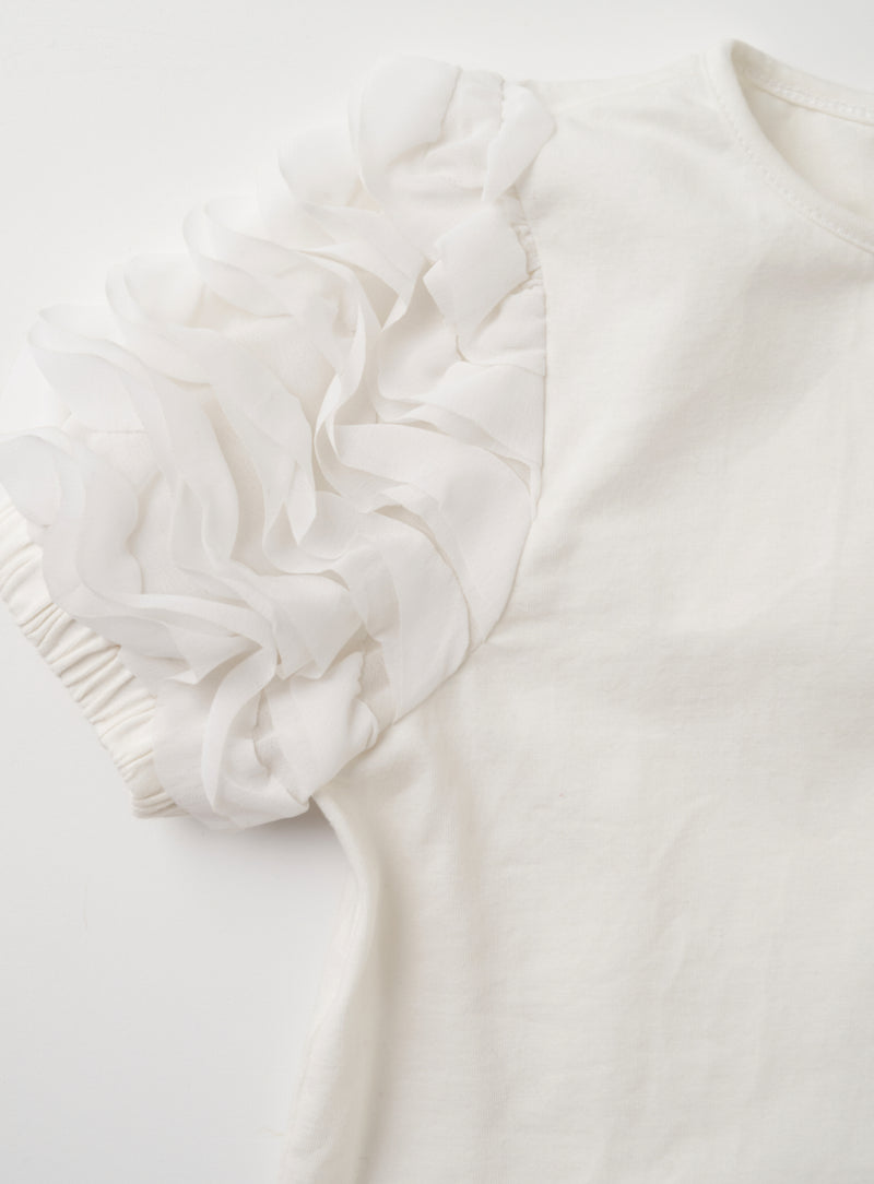 Jaida White Ruffle Sleeve T-Shirt