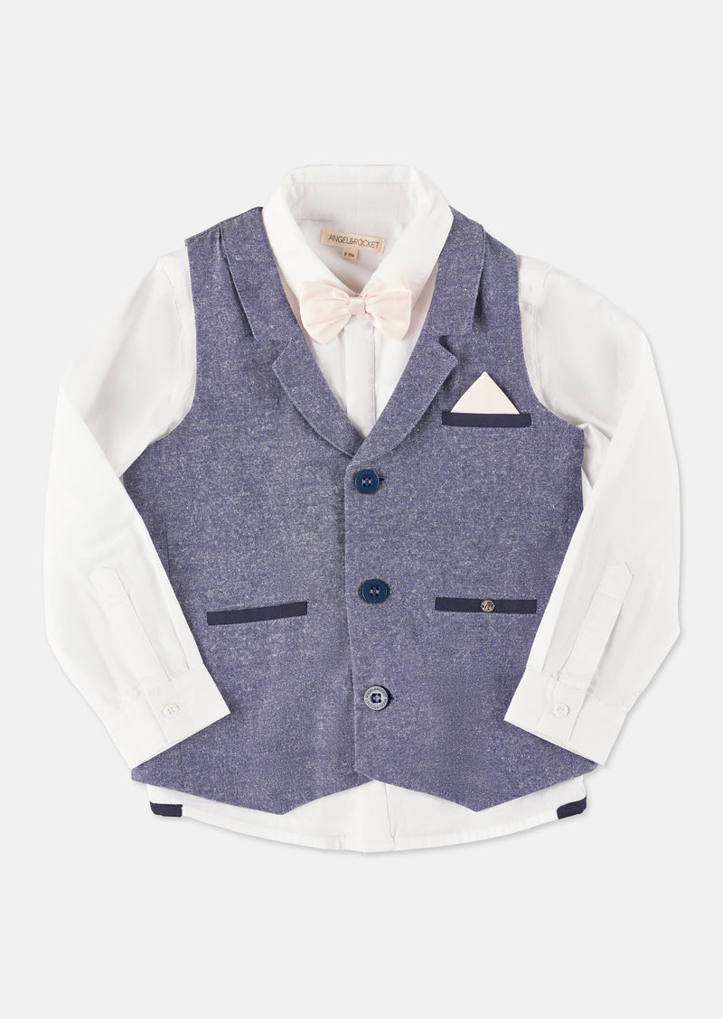 Lorenzo Blue Chambray 3 Pc Waistcoat Set