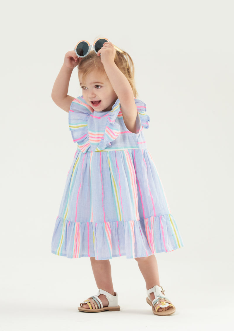 Ruffle Front Blue Stripe Dress