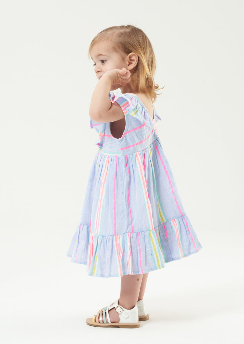 Ruffle Front Blue Stripe Dress