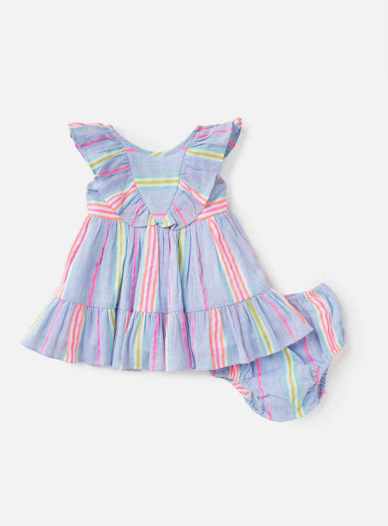 Ruffle Front Blue Stripe Dress