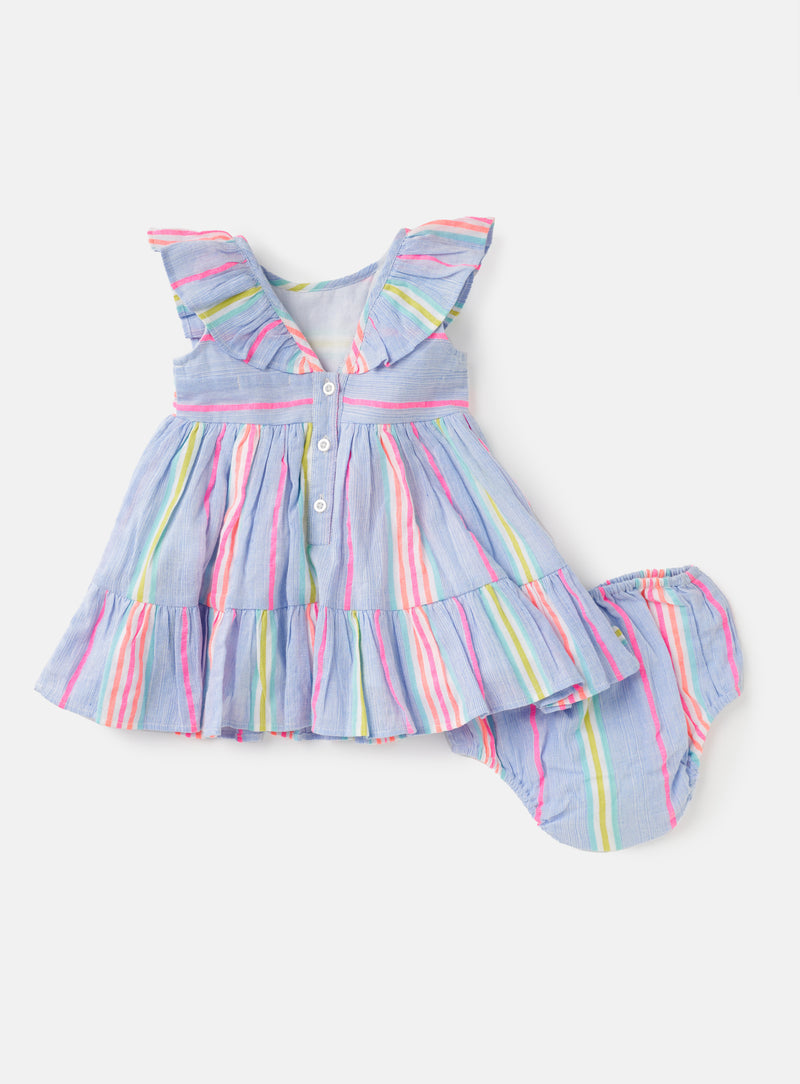 Ruffle Front Blue Stripe Dress