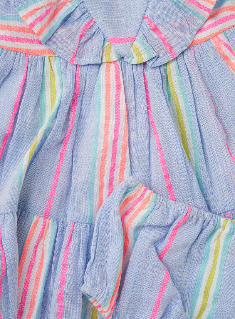 Ruffle Front Blue Stripe Dress