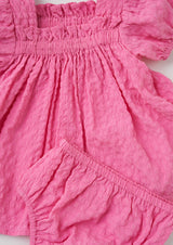 Seersucker Pink Shirred Puff Sleeve