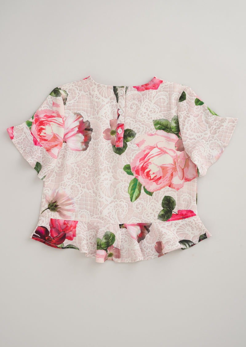 Darcy Frill Sleeve Floral Top