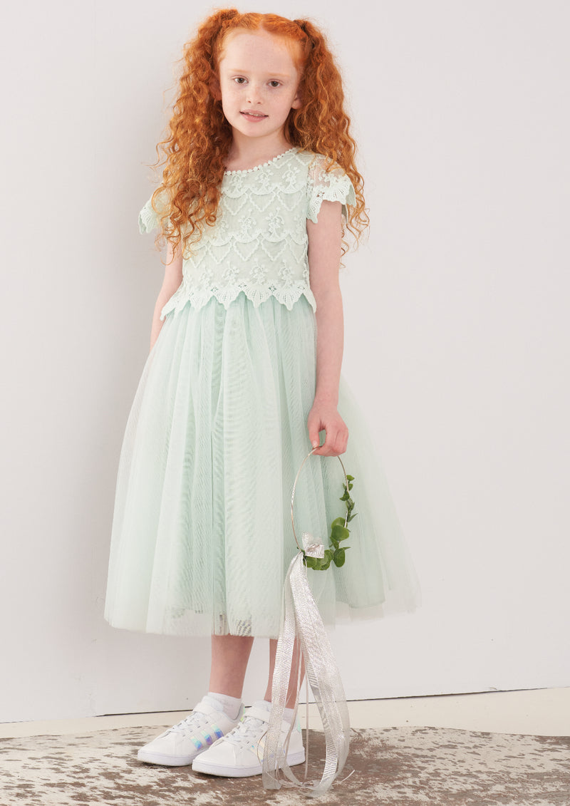 green flower girl dress